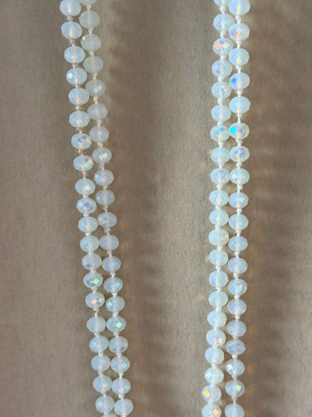 Opalescent White Faceted Bead Necklace - Classic Women's Jewelry